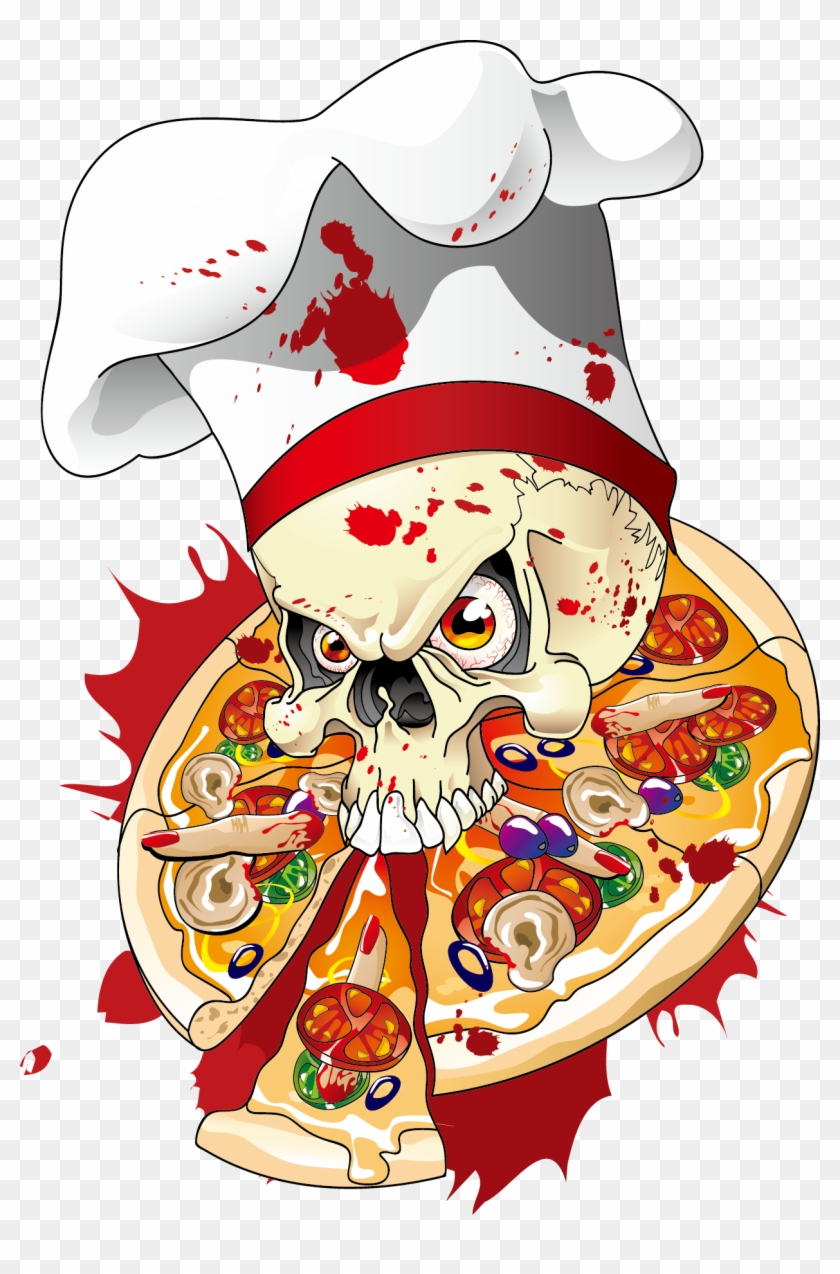 On Skull Illustration Delivery The Pizza Clipart - Skull Food Png Transparent Png #605994