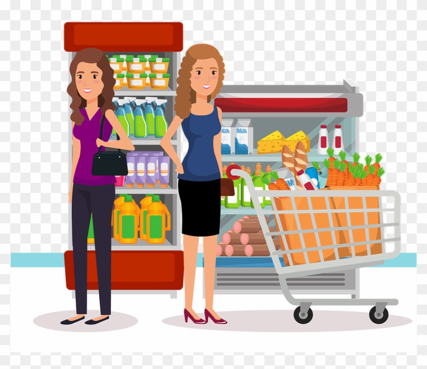Grocery Shopping Woman Merchandise Supermarket - Shoppers Grocery Clipart