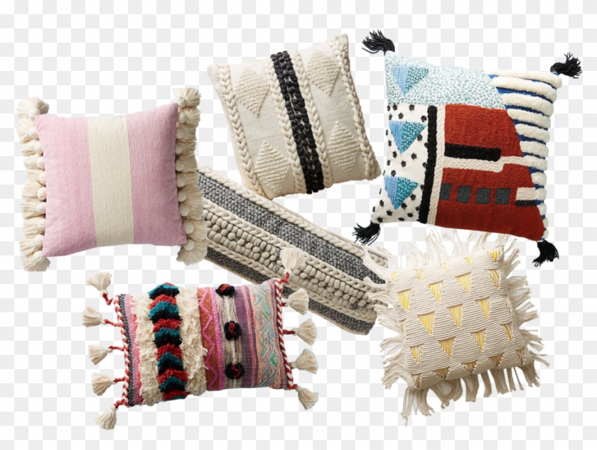 Red Motif Pillows By Anthropologie, Embroidered Rami - Cushion Clipart