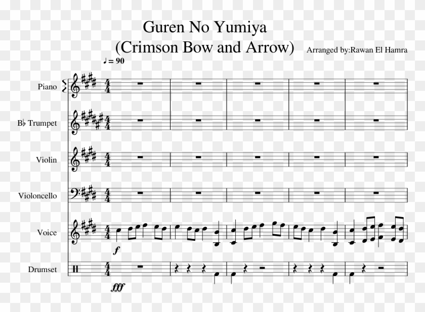 Guren No Yumiya - Sheet Music Clipart #6010316
