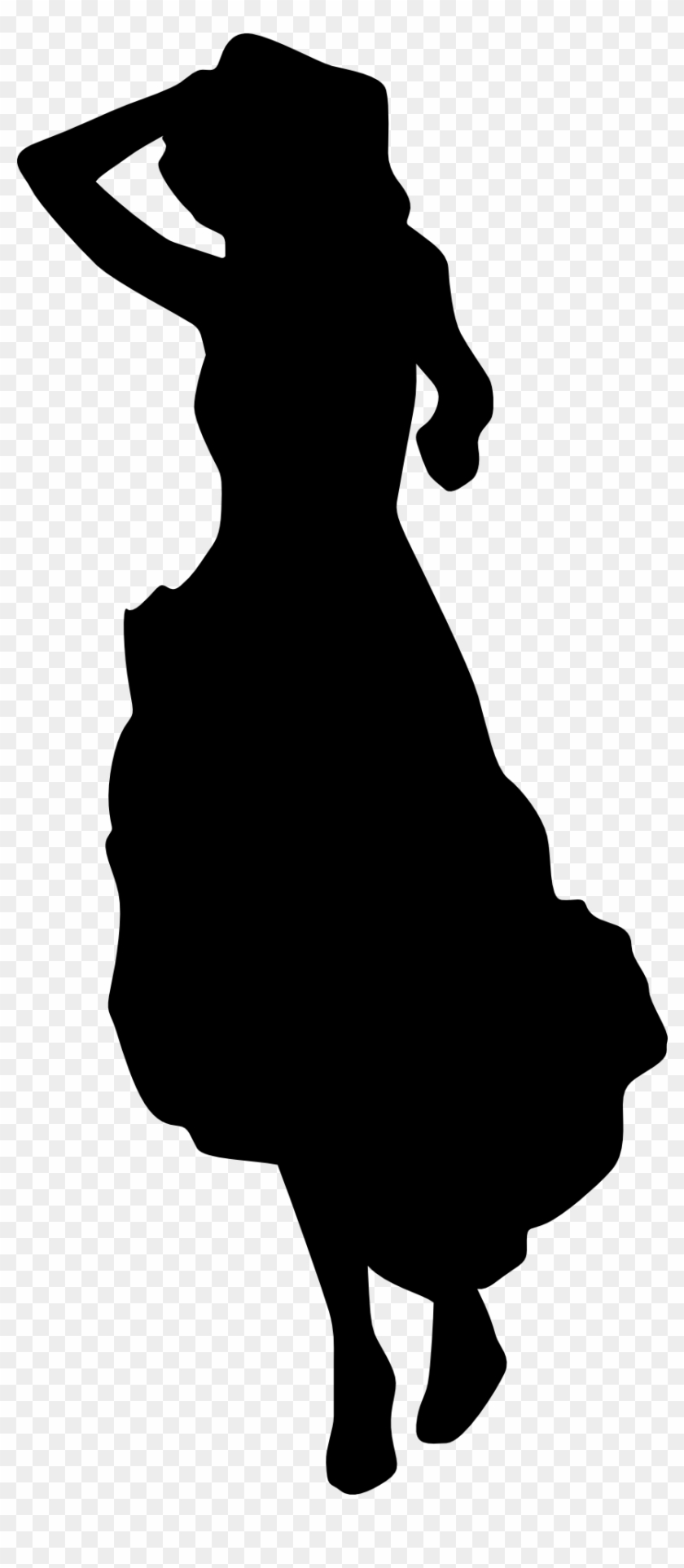 Lady Moving Woman Dress Silhouette Black White Drawing - Woman In Dress Silhouette Png Clipart #6017604