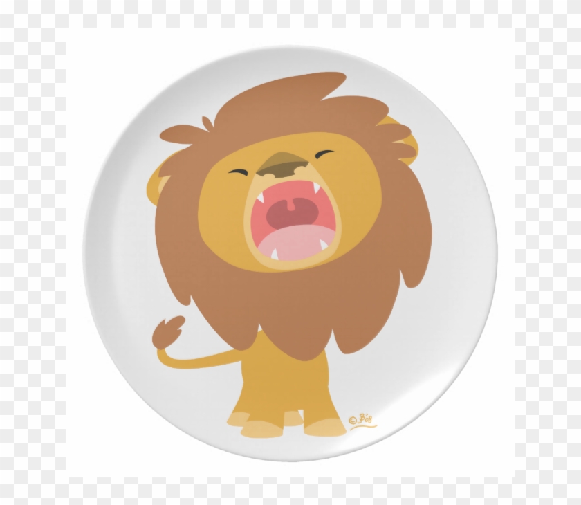 Cute Cartoon Roaring Lion Plate - Roaring Lion Drawing Cute Clipart