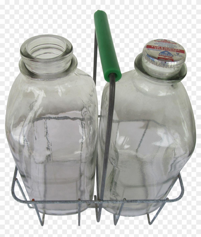 Wire Milk Bottle Carrier And Half Gallon Bottles 1940s - Glass Bottle Clipart