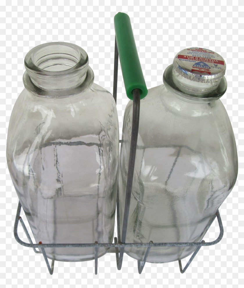 Wire Milk Bottle Carrier And Half Gallon Bottles 1940s - Glass Bottle Clipart #6023042