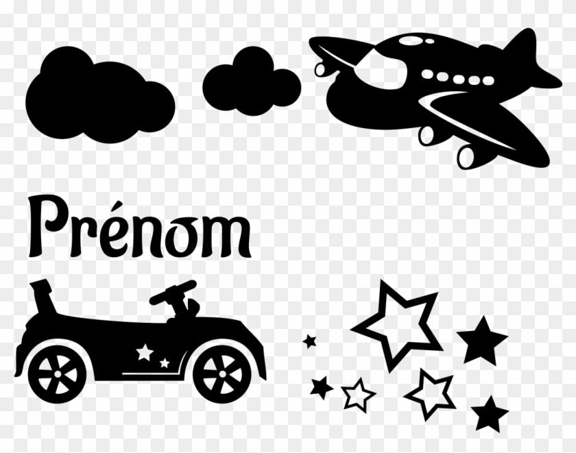 Sticker Prenom Personnalisable Voiture Et Avion Ambiance - T-shirt Clipart