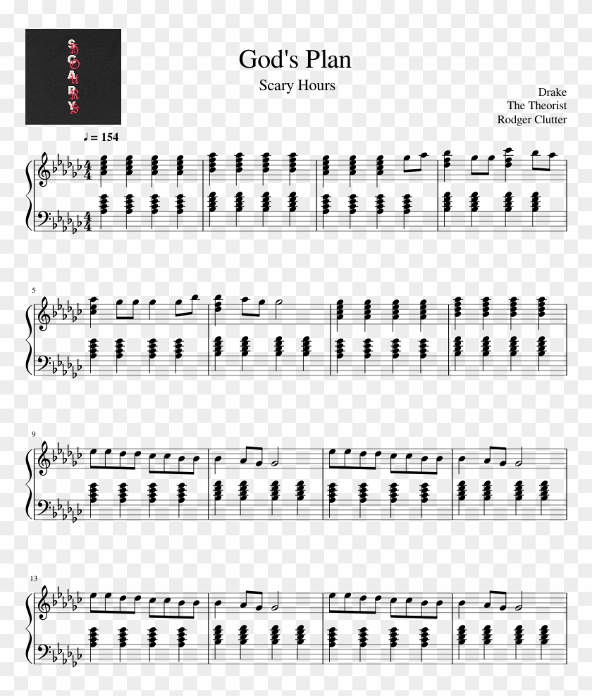 God's Plan - Drake - Scary Hours - Piano Solo Sheet - God's Plan Piano Sheet Music Clipart #6025924