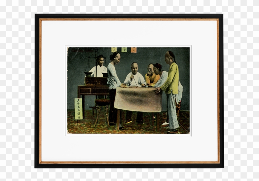 Original 1910 Chinese Men Gambling Framed Vintage Postcard - Picture Frame Clipart