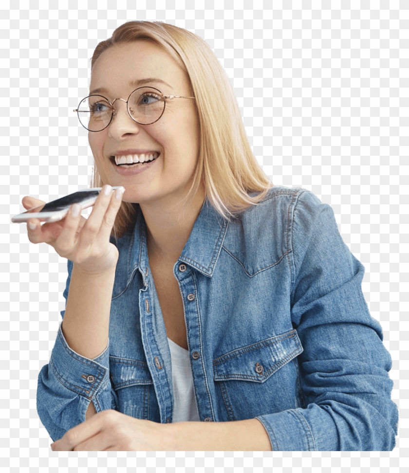 Blonde Girl On The Phone Using Voice Biometrics - Girl Clipart