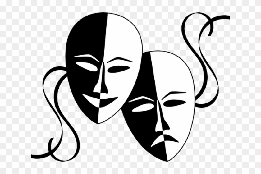 Mask Clipart Drama - Theatre Masks Black And White - Png Download