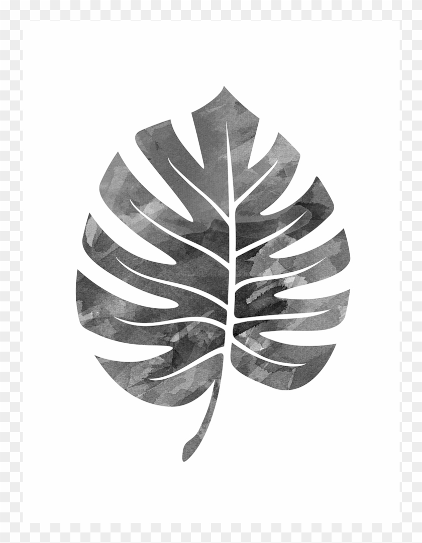 Black And White Monstera Leaf Pattern Clipart