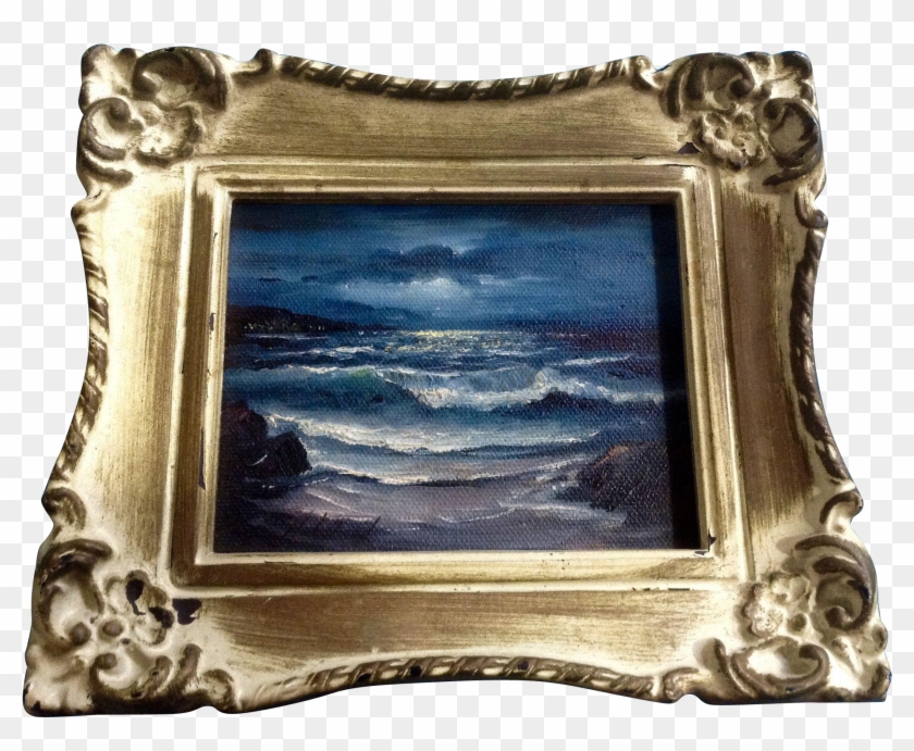 Robert Halstead, Small Seascape Oil Painting Of Moonlight - Picture Frame Clipart