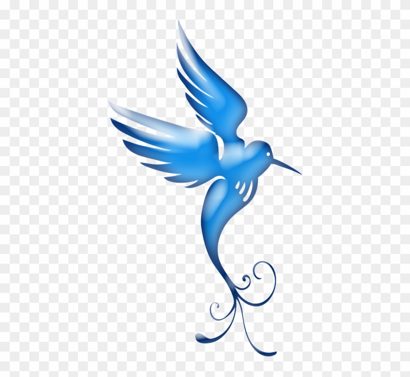 Bird Blue Satin Stylized Elegant Swirl Large - Swirl Birds Silhouette Clipart