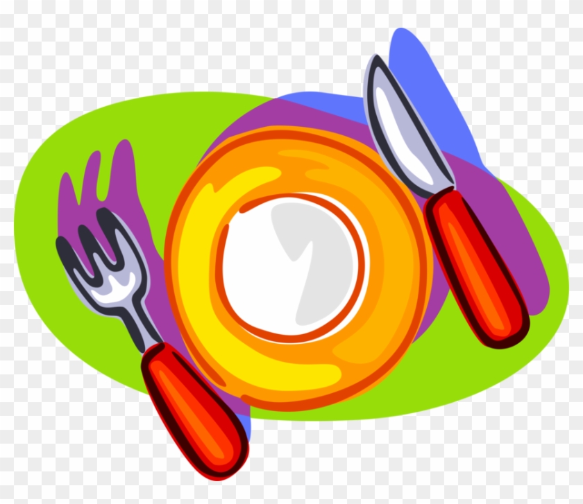 Vector Illustration Of Table Place Setting With Plate, - Free Clipart Plate Knife And Fork - Png Download