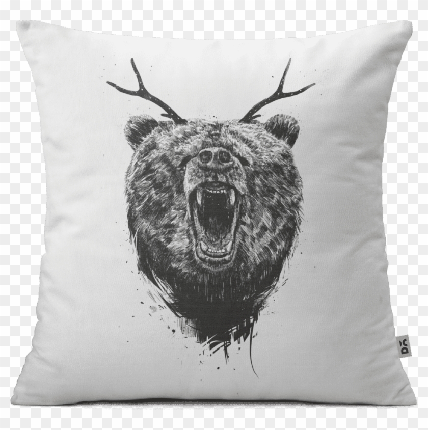 Dailyobjects Angry Bear With Antlers 12" Cushion Cover - Bear With Antlers Clipart