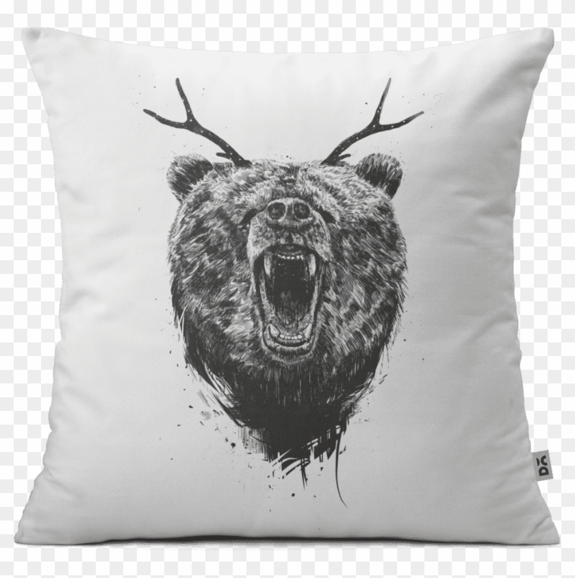 Dailyobjects Angry Bear With Antlers 12" Cushion Cover - Bear With Antlers Clipart #6040981