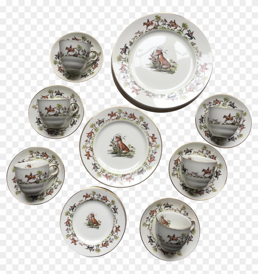 Vintage English Fox Hunting Equestrian 'tally Ho' China - Porcelain Clipart #6041189