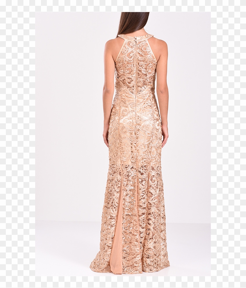 Long Mermaid Dress With Gold Lace - Gown Clipart #6044981