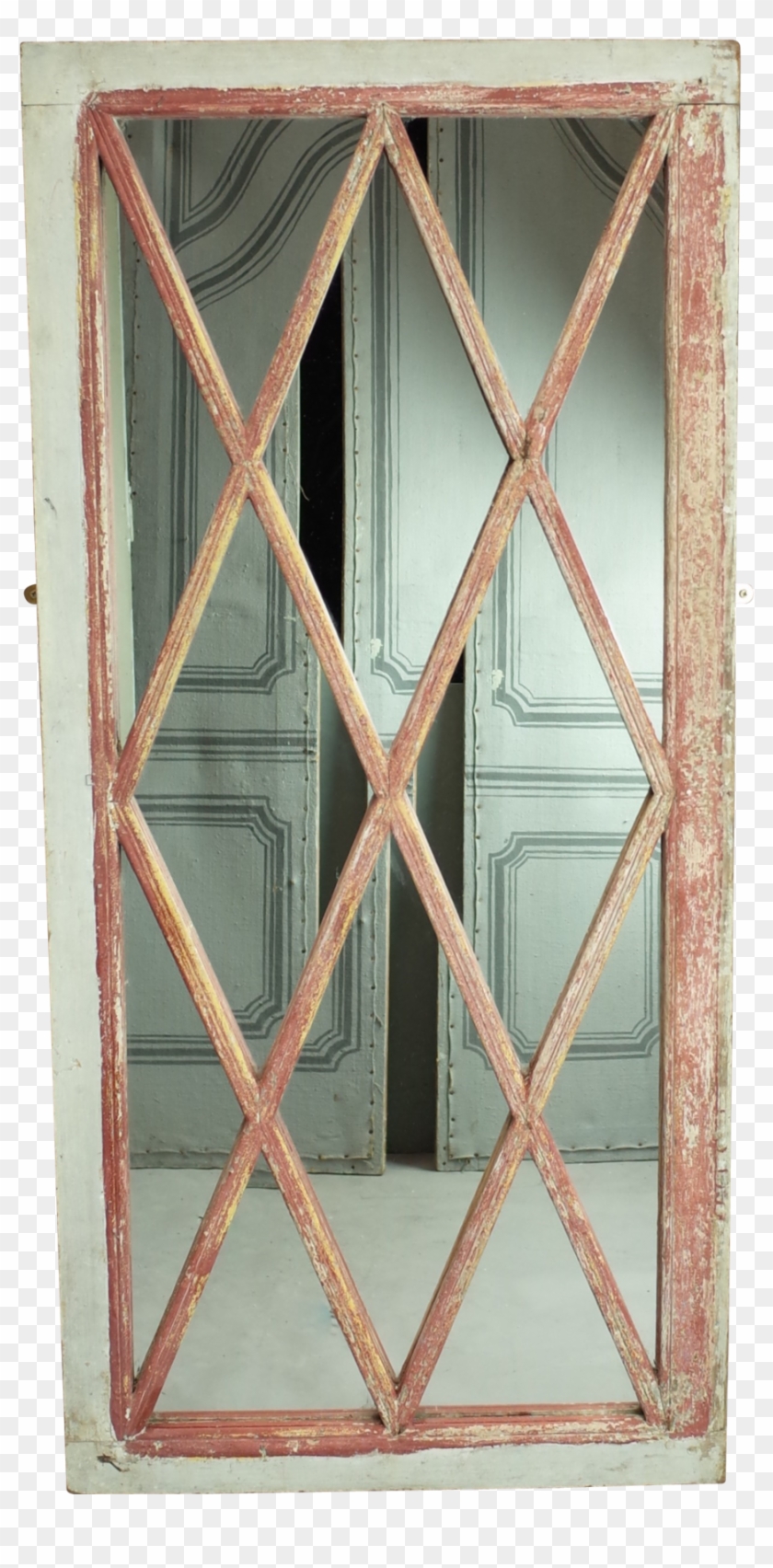 Painted Empire Lattice Window Mirror - Wood Clipart