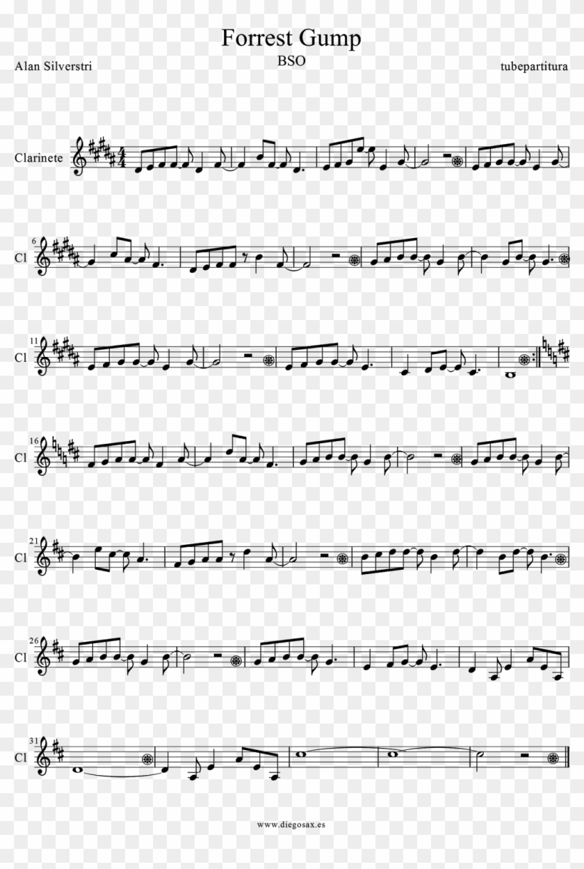 Forrest Gump Music Score For Clarinet By Alan Silvestri - Blue Bossa Dexter Gordon Solo Clipart #6048295