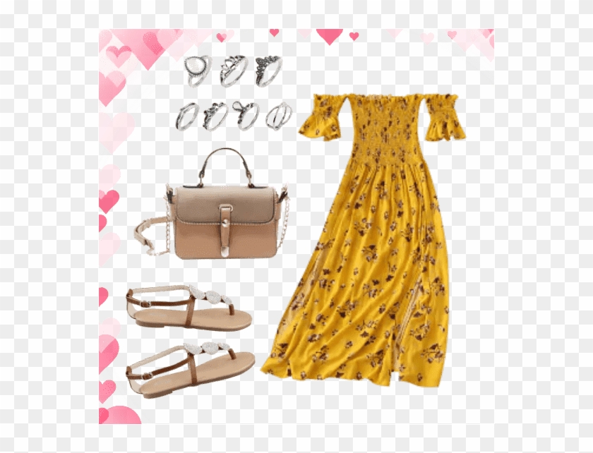 Yellow Floral Off Shoulder Dress Clipart
