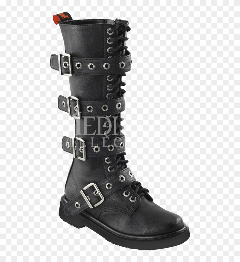 Womens Four Strap Buckled Combat Boots - Knee High Black Combat Boots Womens Clipart