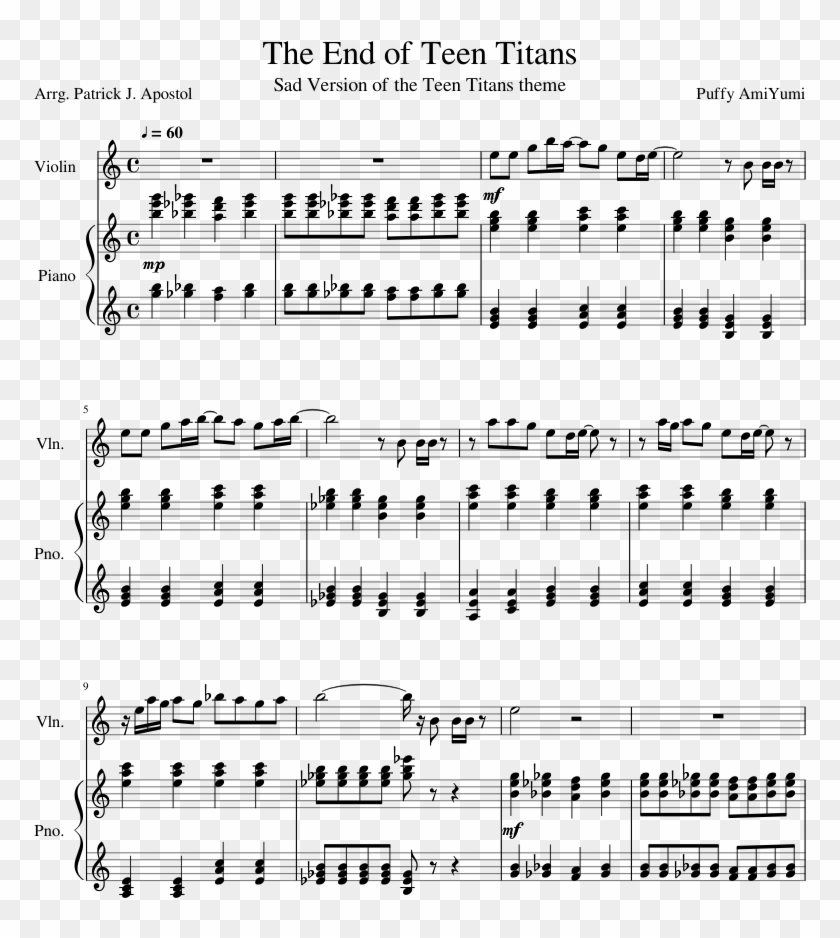 The End Of Teen Titans - Sheet Music Clipart #6050281