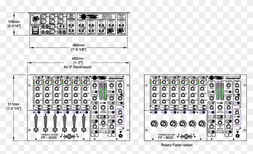 Ff6000 Dj Mixer Technical Drawing - Sound Mixer Dimension Clipart #6056157