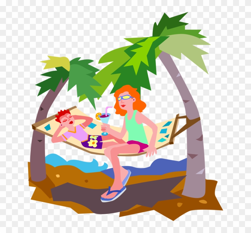 Vector Black And White Stock Relaxing In Hammock Clipart - Hammock Clipart - Png Download