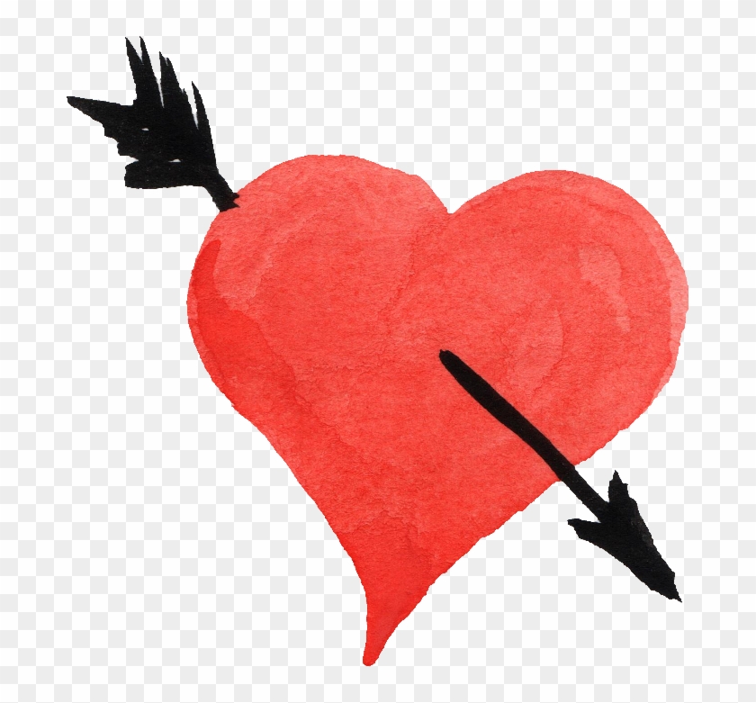 Watercolor Heart Png - Heart And Arrow Png Clipart #611095