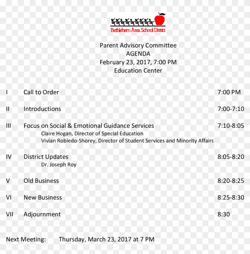 Parent Advisory Committee Agenda - Bethlehem Area School District Clipart