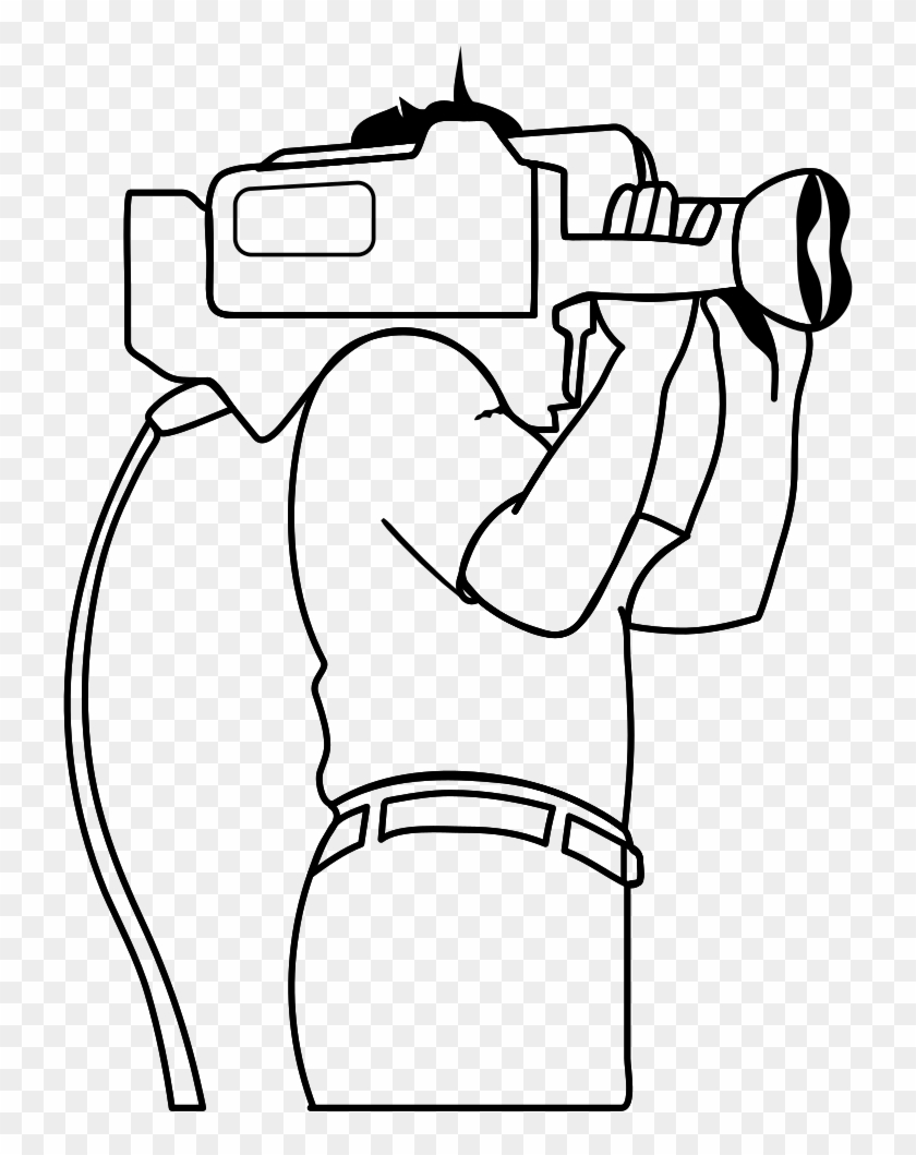 Camera Operator Silhouette Drawing - Cameraman Clipart Black And White - Png Download #612005