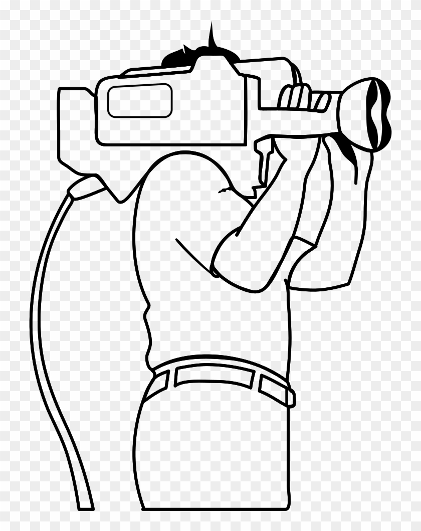 Camera Operator Silhouette Drawing - Cameraman Clipart Black And White - Png Download