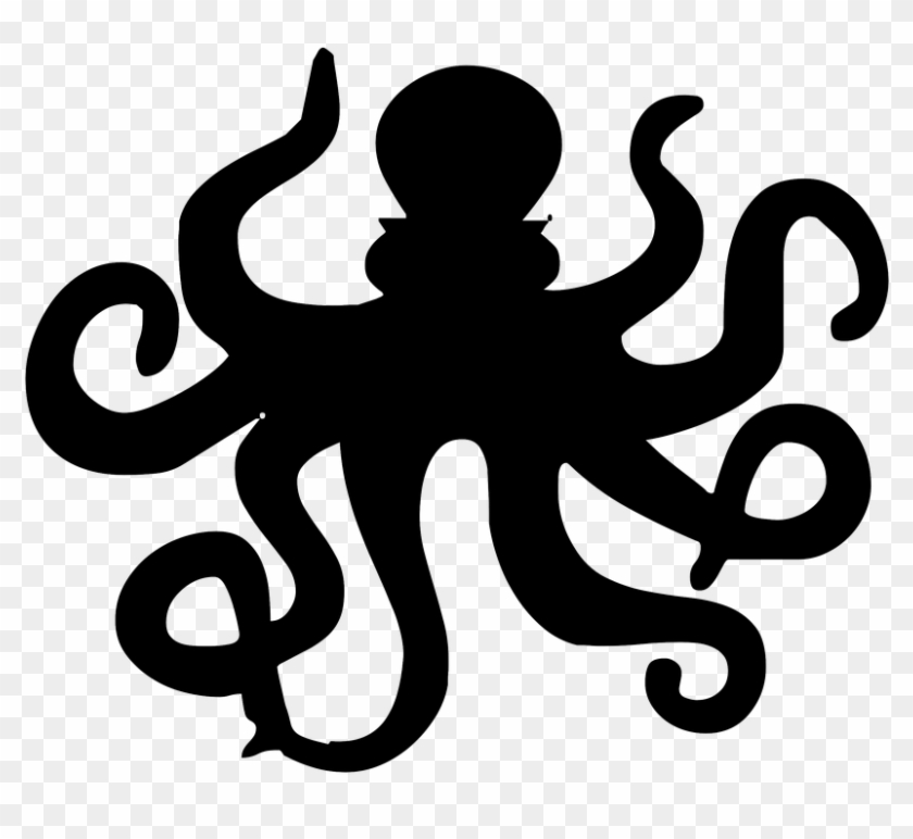 Silhouette, Drawing, Outline, Octopus, Sea, Fish, Ocean - Осьминог Силуэт Clipart