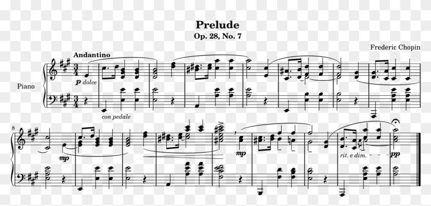 Piano Sheet Music Symbols - Chopin Prelude 7 Clipart #613651