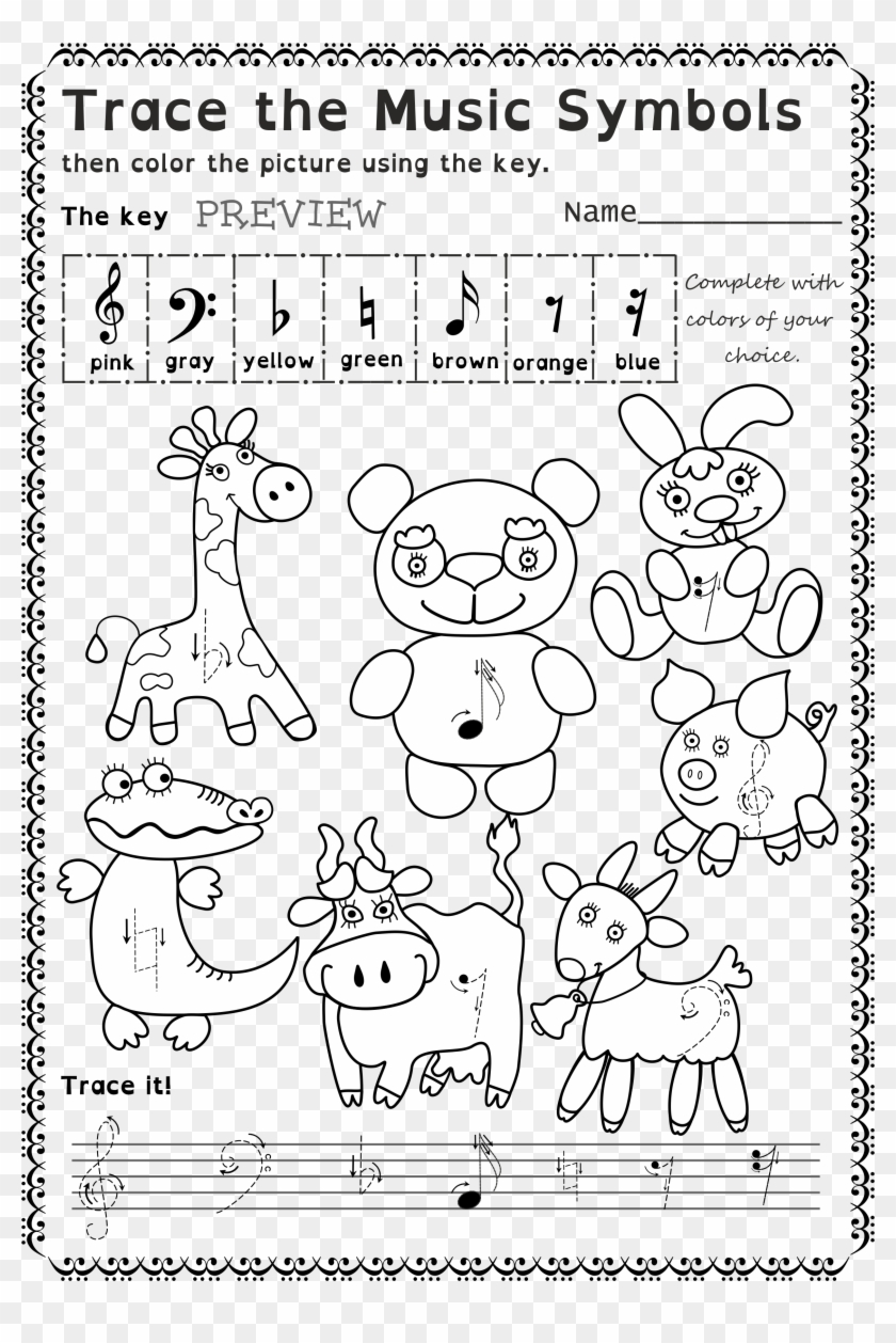 Funny Worksheets To Trace Basic Music Symbols For Younger - Musical Note Clipart #613728
