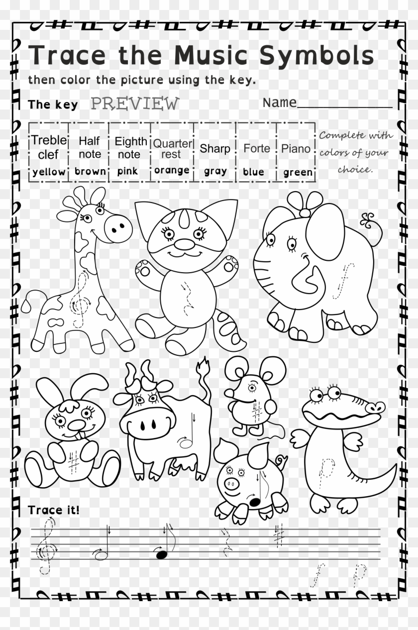 Cosy Color Naming Worksheets For Your Music Symbols Clipart #614252