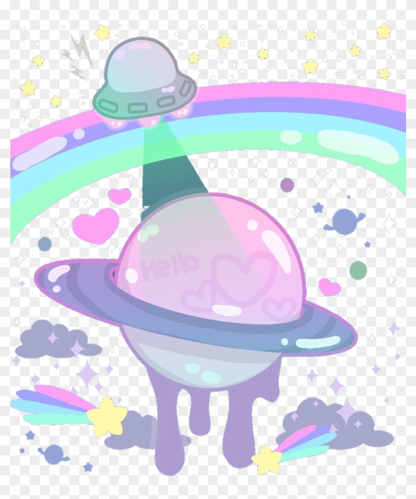 Tumblr Art Ufo Planet Planets Cosmos Star Stars Rainbow - Kawaii Space Background Clipart
