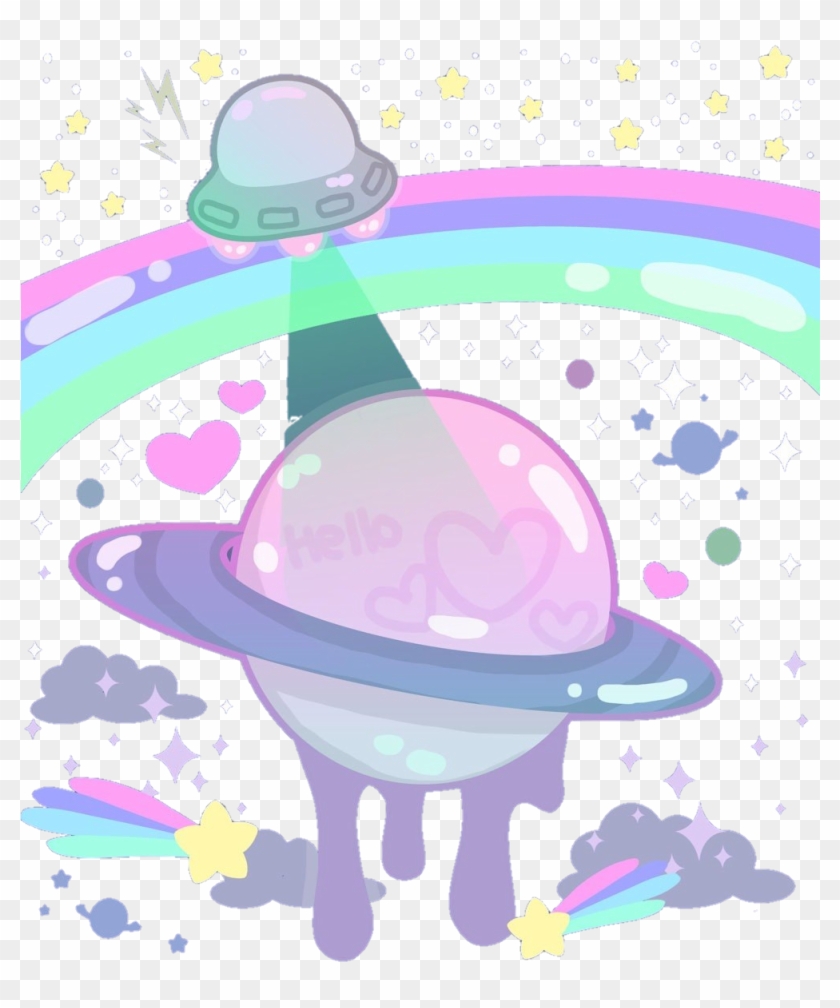 Tumblr Art Ufo Planet Planets Cosmos Star Stars Rainbow - Kawaii Space Background Clipart #614578