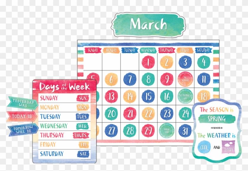 Tcr8971 Watercolor Calendar Bulletin Board Display - Watercolor Classroom Calendar Set Clipart