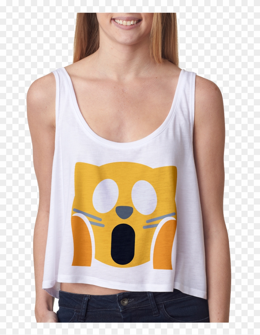 Shocked Cat Face Emoji Crop Top - Blusa Tank Top Clipart #619205