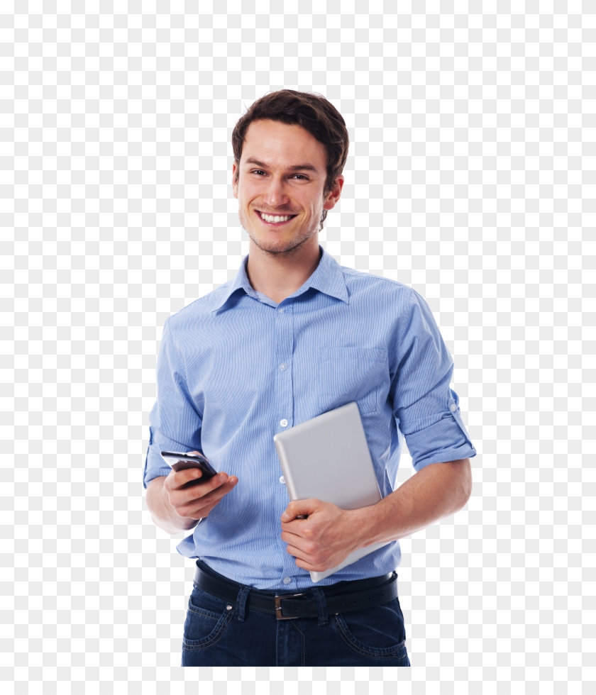 Happy Men Transparent Background Png - Man Using Smartphone Png Clipart #619542