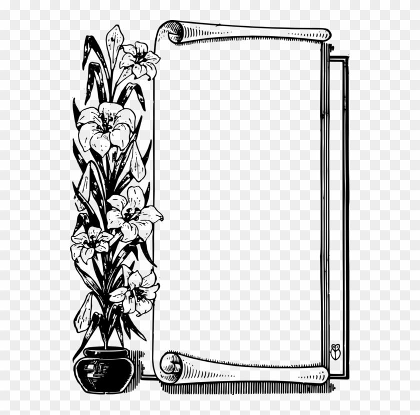 Borders And Frames Picture Frames Scroll Paper Computer - Flower Frame Border Black And White Png Clipart