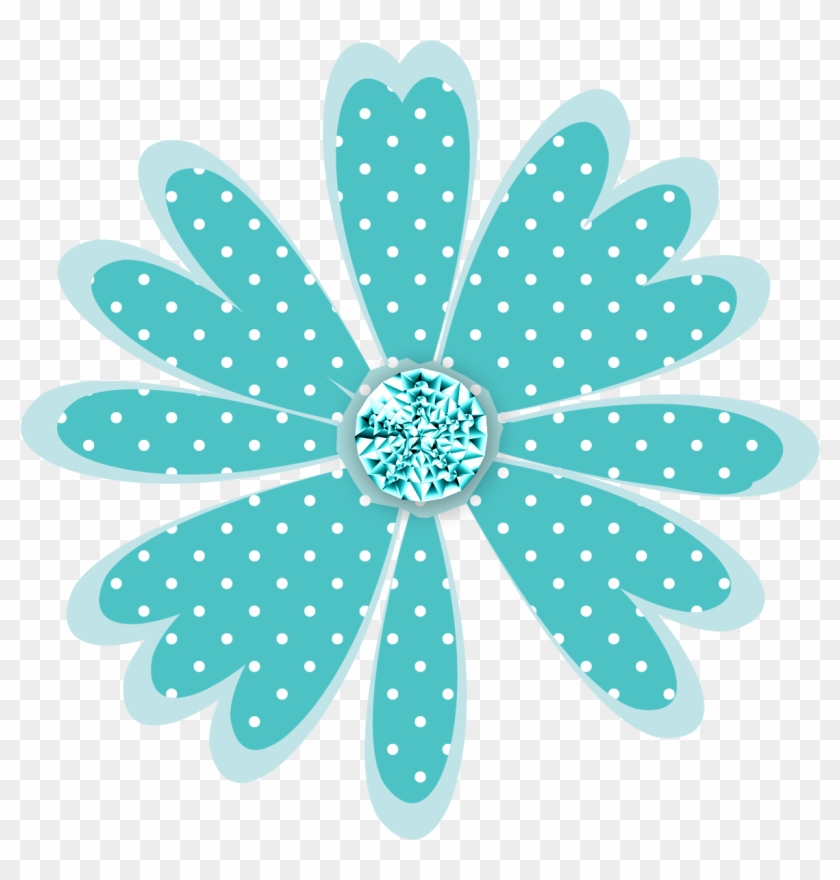 Polka Dot Daisy Turq B - Flower Border Line Clipart
