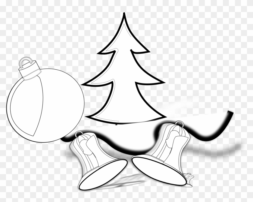 Tree Jingle Bells Ornament Black White Line Art Christmas - Christmas Tree Clipart