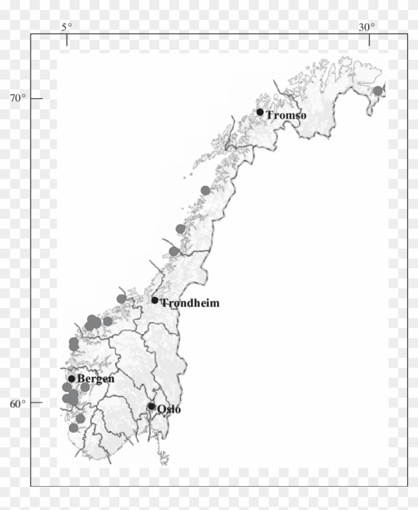 Locations Of The 19 Cod Farms In Norway Included In - Map Clipart #628686