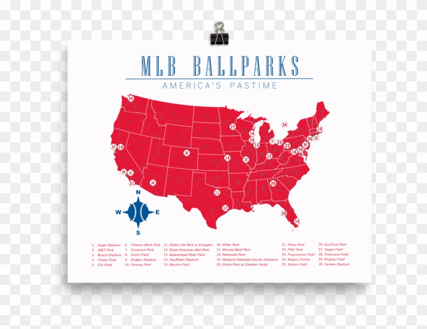 Mlb Ballparks Map List Poster Chicago Cubs Colors - Estados Democratas Y Republicanos 2018 Clipart #630324
