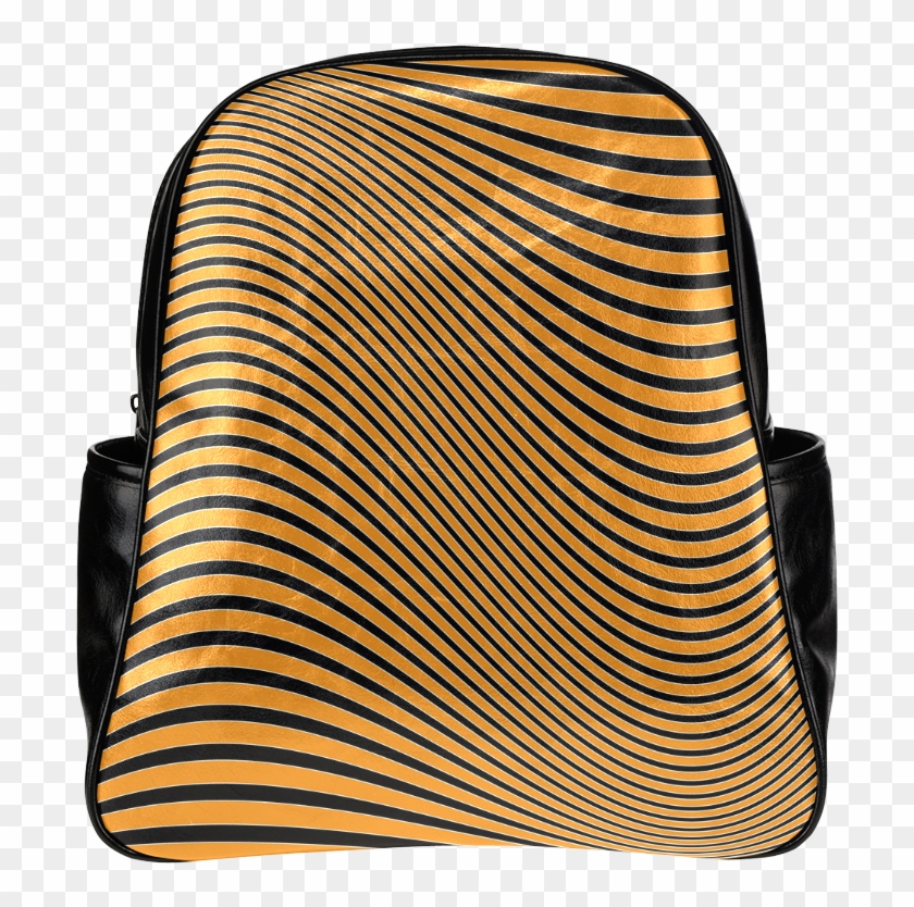Orange And Black Wavy Lines Multi-pockets Backpack - Handbag Clipart