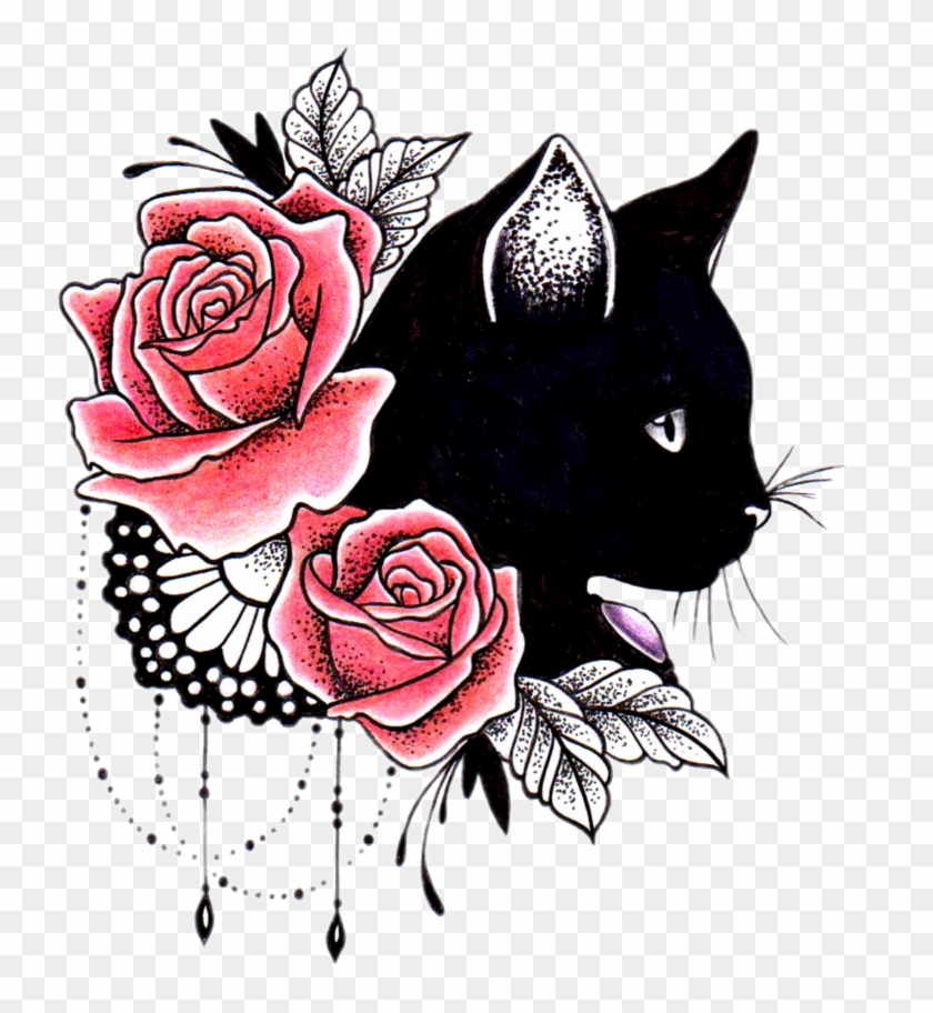 Tiger Tattoos Clipart Rose - Cat And Rose Tattoo - Png Download #639672