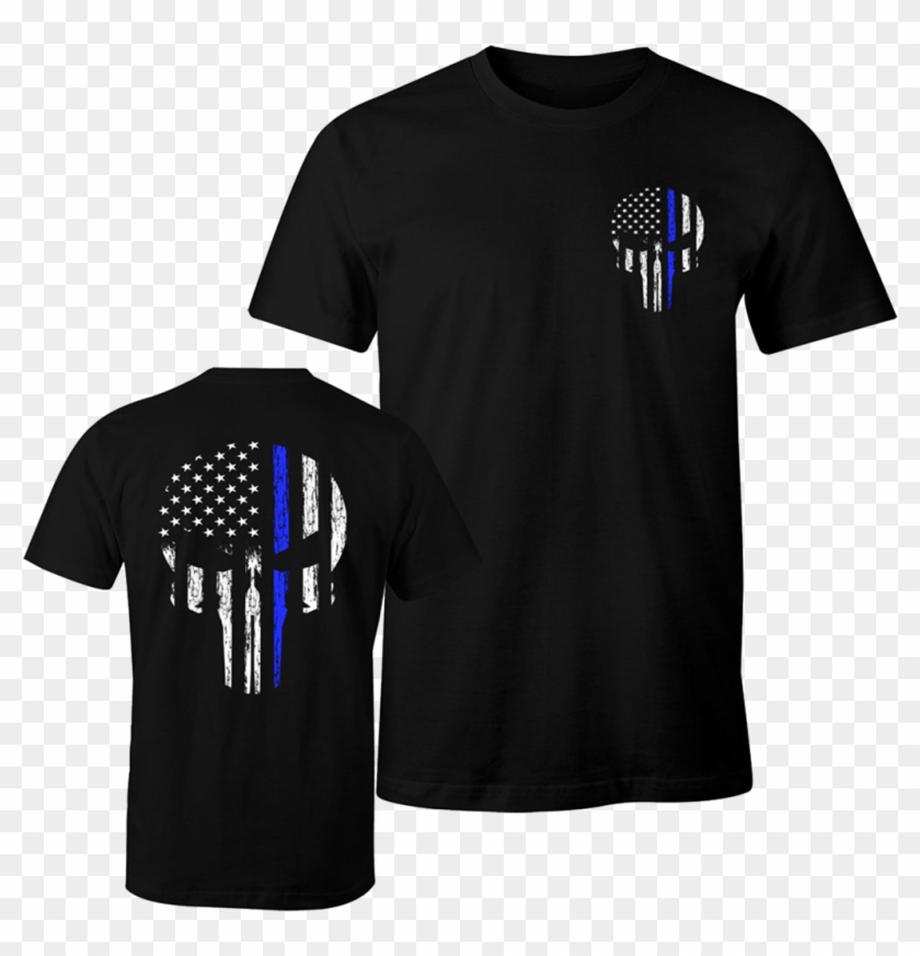 Thin Blue Line Shirt T Punisher Skull Decal Sticker - Blue Stripe American Flag Shirt Clipart