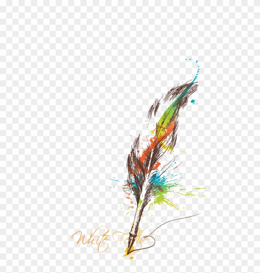 Irregular Color Feathers Paper Ink Feather Quill Clipart - Feather Pen Watercolour Tattoo - Png Download #645519